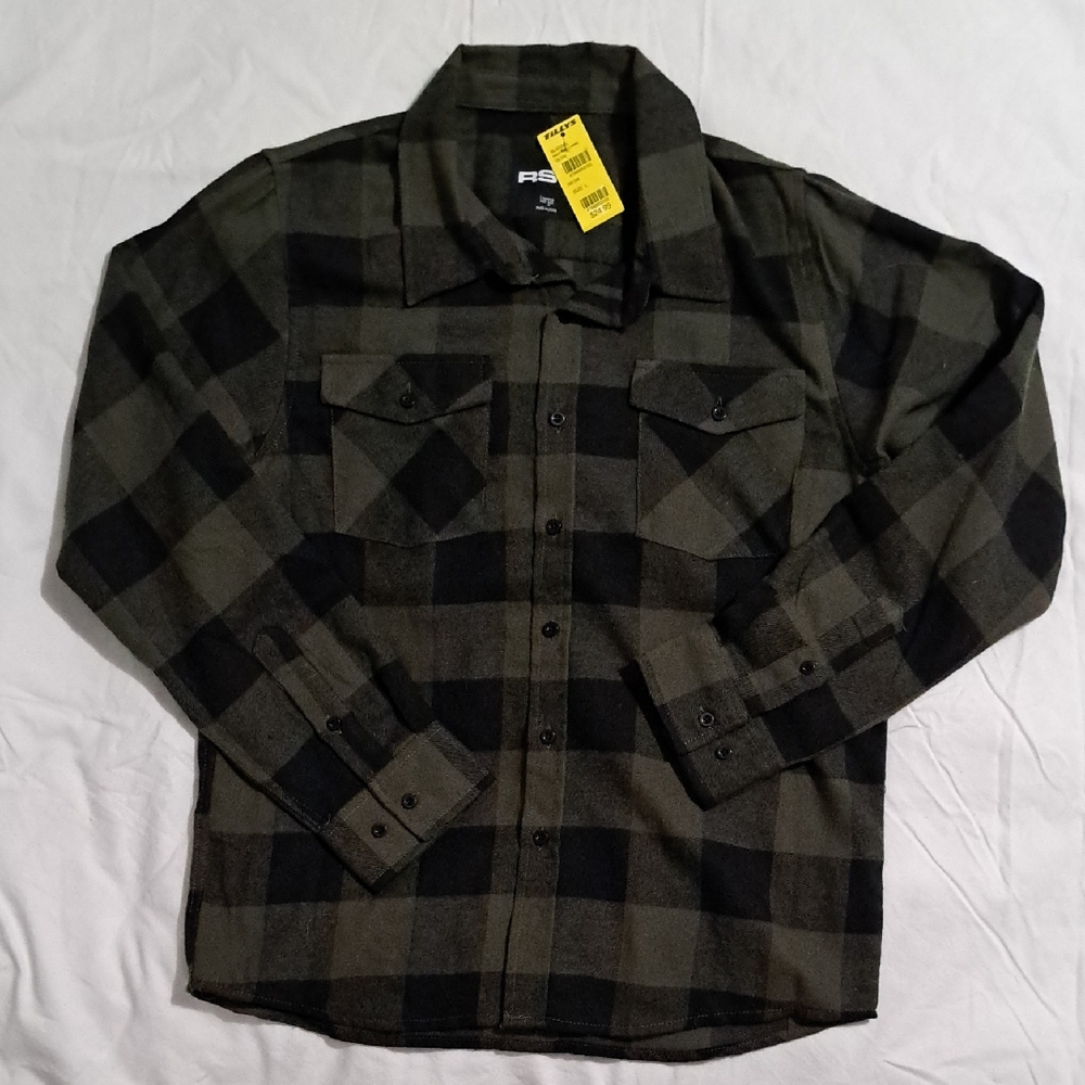 RSQ Olive & Black Plaid Flannel Shirt